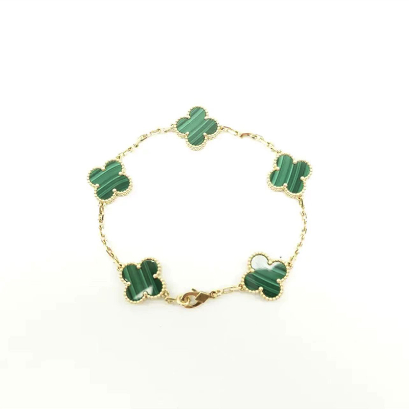 Chinese Inspection [9.9 New] Vca/Van Cleef & Arpels Green Malachite Four-Leaf Clover Bracelet