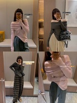 Tipsy Baileys One-line collar and shoulder elastic slim wool sweater irregular pink sweater top F030617