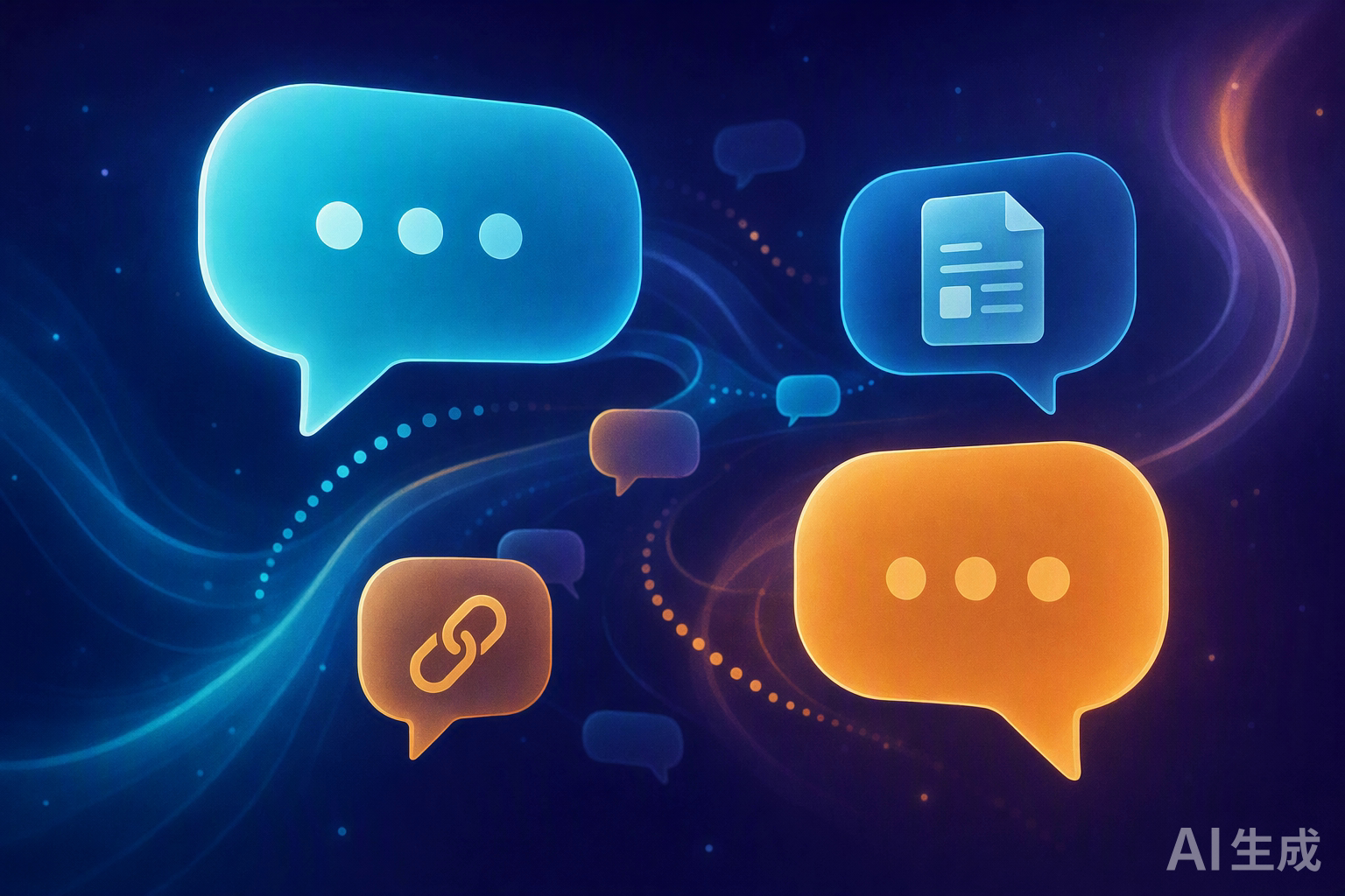 Conversational AI chatbot with flowing chat bubbles