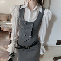 H0222 Spring Clothing 2023 New Korean Style Slim Fit Vest Gray Temperament Good Matching Double-breasted Top