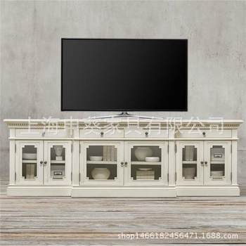 American solid wood white tv cabinet carved audio-visual cabinet living room floor cabinet storage cabinet hollow whole house furniture