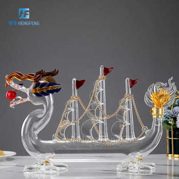 Twelve zodiac dragon boat shape craft wine bottle sailing dragon boat 1000ml creative glass craft bubble wine bottle