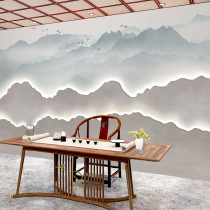 Imitation luminous mountain-shaped background wall cloth study tea room Chinese style mural health center wallpaper drinking tea landscape wallpaper