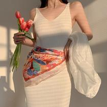 French silk scarf belt tied around the waist womens headband high-end binding ribbon scarf dress decoration