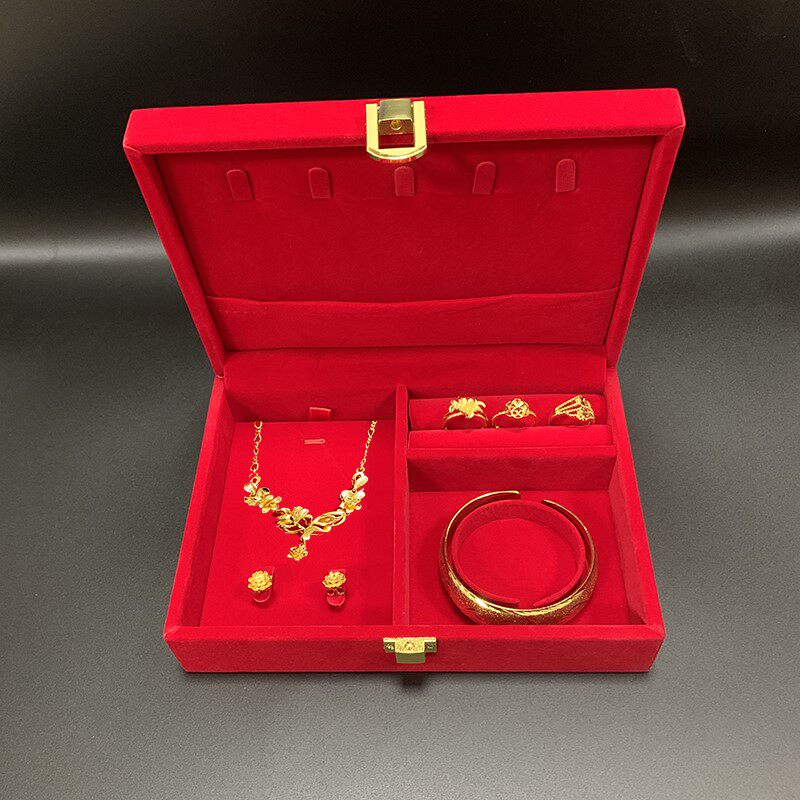 The bride price three gold gift box engagement jewelry box high-grade gold storage wedding dowry gift box red
