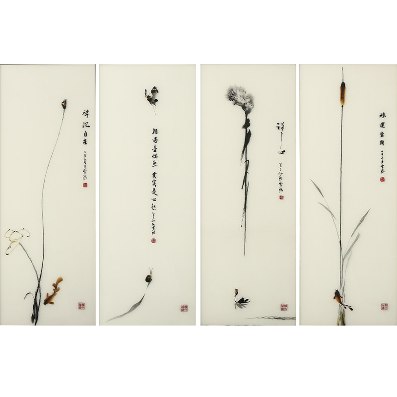 Hand embroidery, finished product, living room decoration, hanging picture, new Chinese style, silk, Bian embroidery master, Zen