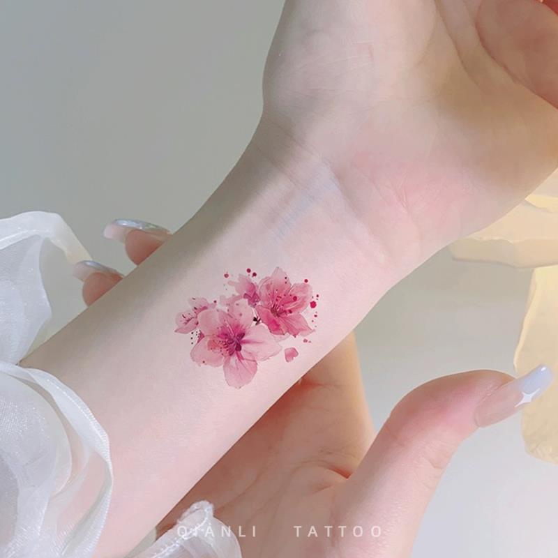 Qianli Pink Cherry Blossom Wrist Scar Covering Colorful Tattoo Sticker Waterproof Long-Lasting for Women High-End Small Image Sticker