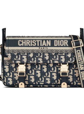 9.9新Dior/迪奥DiorCamp经典老花刺绣满印帆布黑色女士小号单肩包