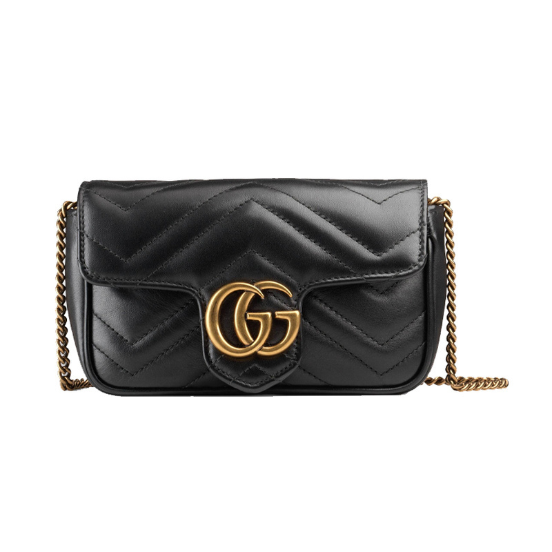 Unused Gucci/Gucci Gg Marmont Series Black Leather Women's Mini Shoulder Bag Crossbody Bag