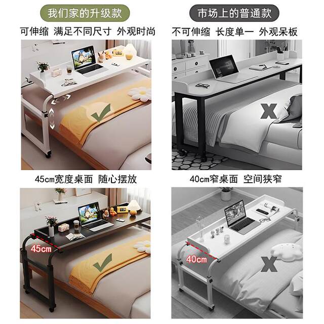 Mobile Computer Desk, Small Home-Use Adjustable Desk, Bed Table, Bedroom Bedside Office Desk, Bed Rail Cart