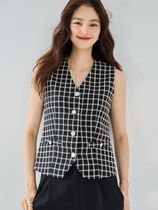 24 spring new style vest for women modern black and white acetate plaid small * fragrant vest can be worn alone or stacked 15412