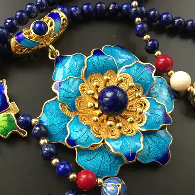 Sterling silver gold-plated handmade flower enamel inlay hanging beads refining traditional intangible cultural heritage pendant