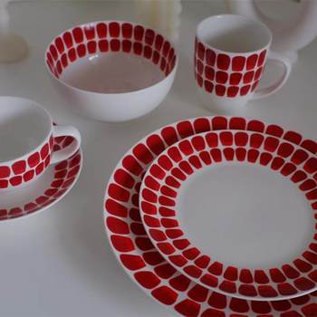 Zazashe 24-Hour Nordic Red Dot Retro Mug Coffee Cup Saucer Steak Plate Dessert Plate Soup Bowl Christmas