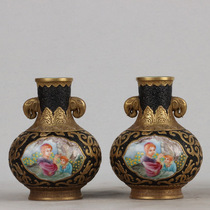 JP0322 Qing Qianlong period enamel relief window Western figure pattern elephant ear vase from the old collection