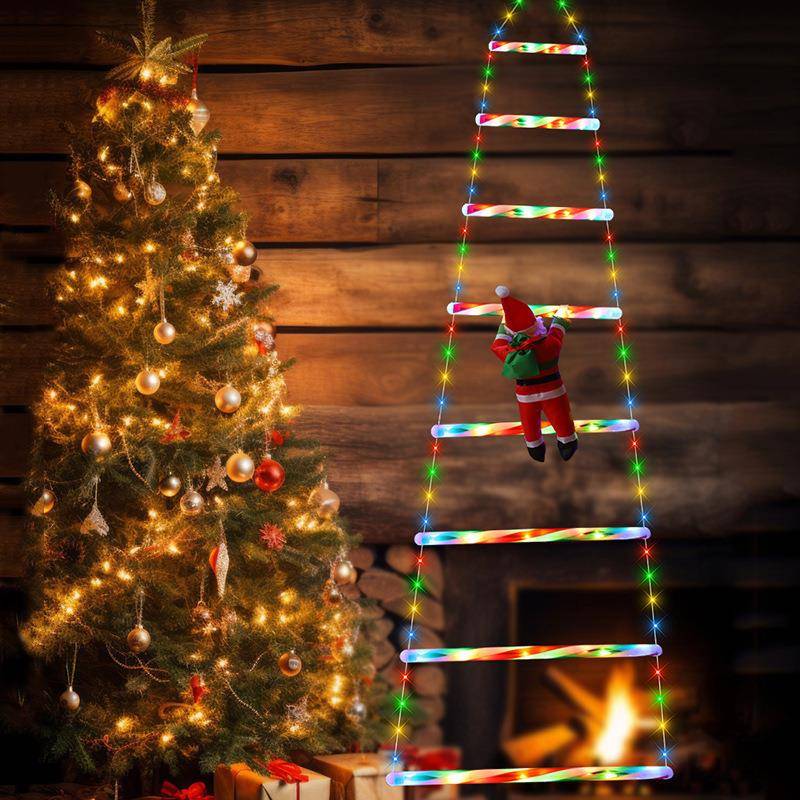Cross-Border Popular Led Outdoor Ladder-Shaped Christmas Decoration Lights, Indoor Waterproof Santa Claus Climbing Ladder for Holiday Atmosphere