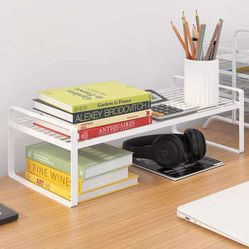 Simple bookshelf, storage, office desk, storage, sorting rack, iron art layered multi-function storage rack on desk