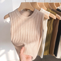 Real shot of summer Korean style solid color knitted vest for women ice silk thin sleeveless cover breasts wide shoulders inner suspender top