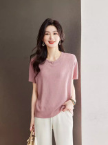 Summer hollow Tencel sweater 2024 new short-sleeved T-shirt loose age-reducing foreign style hollow round neck top for women