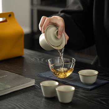 Ruyao quick cup outdoor portable bag single ceramic cover bowl two cups kung fu travel tea set ຂອງຂວັນ