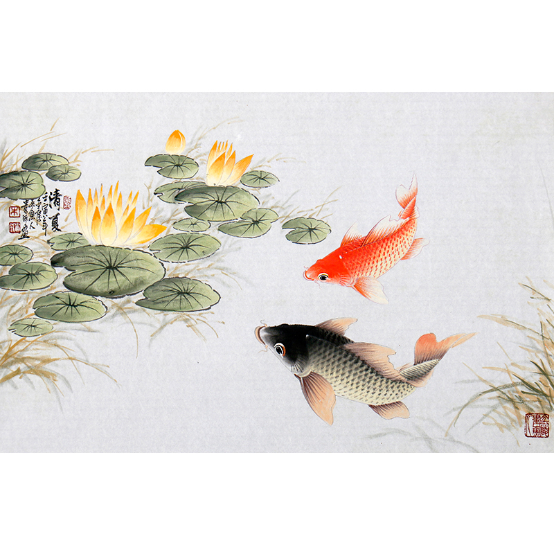 Zhu Guicheng, vice president of flower bird research association of Jiangsu Province, painted fine Qingxia picture of Chinese carp master