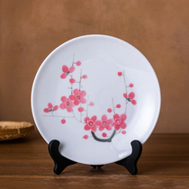 Rare old porcelain red plum soup plate 1970s official kiln porcelain Hongjiang ball mud pure hand-painted porcelain plate ornaments with bracket