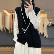 Sweat breathable pure cotton 2024 Spring female new short - cut knit knit vest