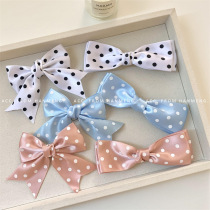 French girl black and white polka dot bow hairpin side clip sweet and high-end twist duckbill clip on the back of the head