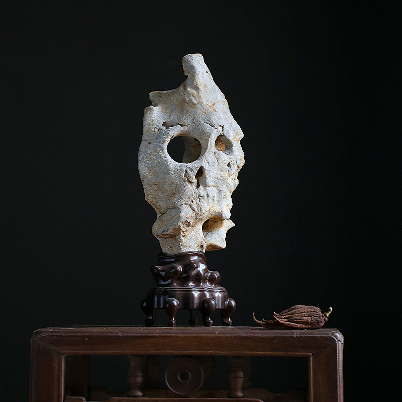 Quiet Late Cave Sky Clear for desk Yaishi Tea Space Club Natural Taihu Stone Pendulum Pieces Black Sandalwood Base