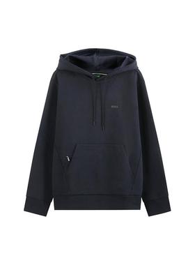 HUGO BOSS SS24 纯色Logo字母胶印连帽卫衣 男款 深蓝色