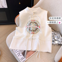 National style vest new Chinese style embroidered tassel buckle womens summer 2024 new satin waistcoat vest top