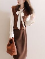 Preppy style V-neck fancy knitted wool vest vest to wear sleeveless sweater vest knitted outside