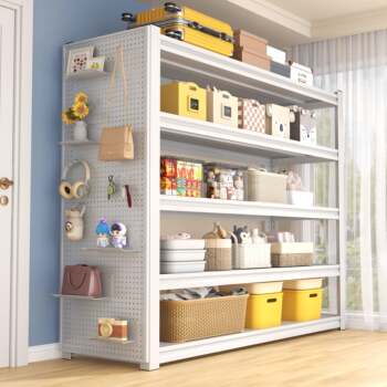Household shelves multi-layer floor-to-ceiling balcony storage racks living room debris dust-proof storage rack steel hole board storage rack