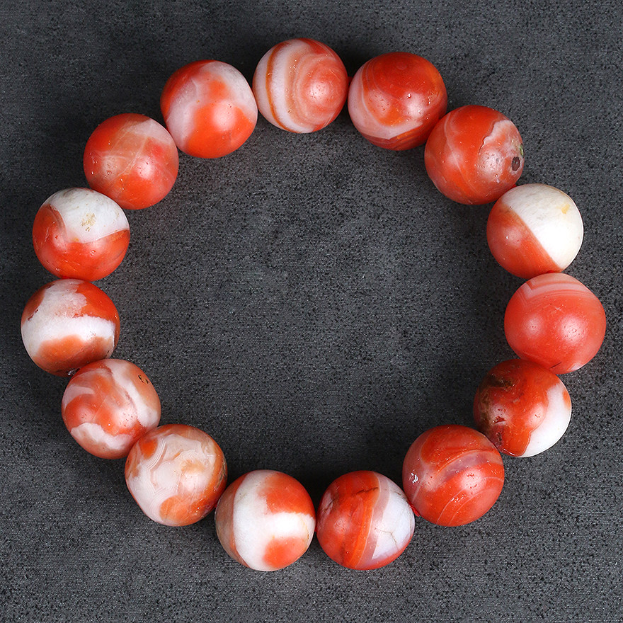 (Featured red and white material) 59.35 grams round color Luster South Red Onyx bracelet bracelet 13.7-14.3mm