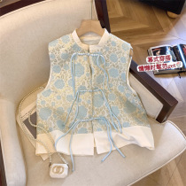 Chinese style retro disc buckle three-dimensional relief vest for women 2024 new spring and summer new Chinese style short waistcoat top