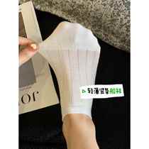 Thin white socks for women summer pure cotton shallow mouth non-slip non-falling vertical stripes slimming gray summer boat socks