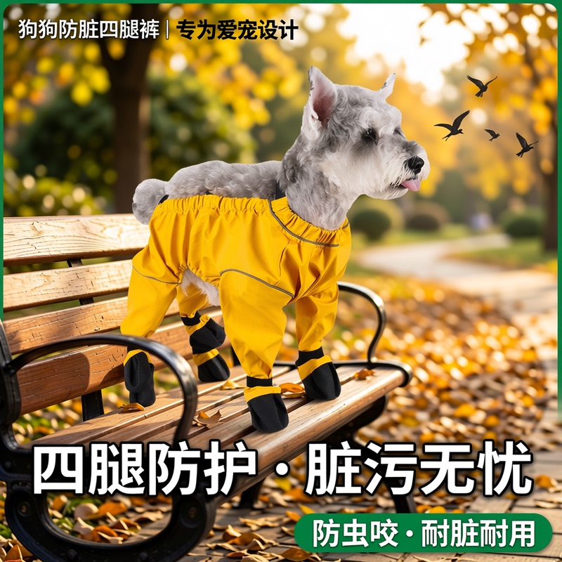 Doglemi Dog Anti-Dirt and Anti-Shedding Four-Legged Pants and Shoe Covers for Outdoor Use, Stain-Resistant and Durable, Protect Dog's Paws from Insect Bites