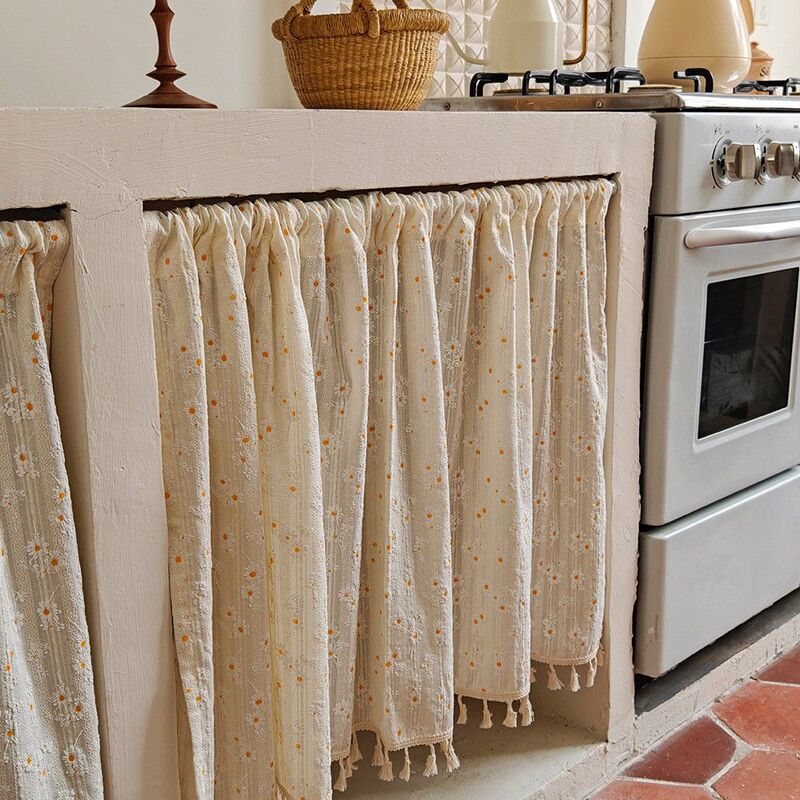 Small Daisy Cabinet Curtain Japanese-Style Half Curtain No-Drill Household Door Curtain Simple Window Curtain Kitchen Cabinet Partition Curtain