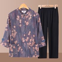 Grandmas summer clothes thin middle-aged and elderly womens clothes spring and autumn shirts old ladies three-quarter sleeve suits clothes for the elderly