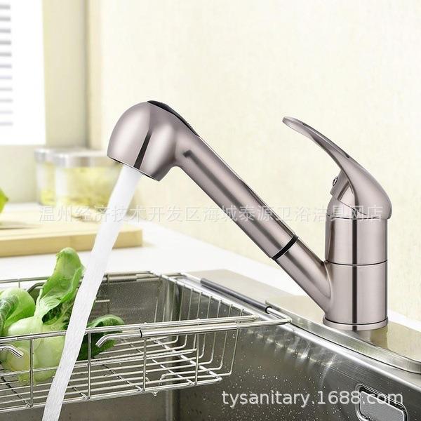 Copper South American and North American Kitchen Faucet with Base Plate Brushed Pull-Out Hot and Cold Water Sink Faucet Cross-Border Amazon Copper South American and North American Kitchen Faucet with Base Plate Brushed Pull-Out Hot and Cold Water Sink Faucet Cross-Border Amazon