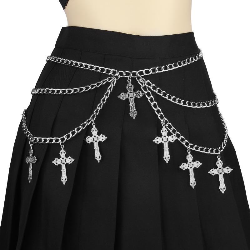  Y2K Millennial Hot Girl Yabi European and American Double-Layer Street Cross Metal Punk Trendy Pants Chain Skirt Chain Waist Chain