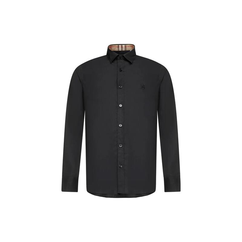 Burberry Slim-Fit Solid Color Logo Embroidered Single-Breasted Long-Sleeve Shirt for Men, Black