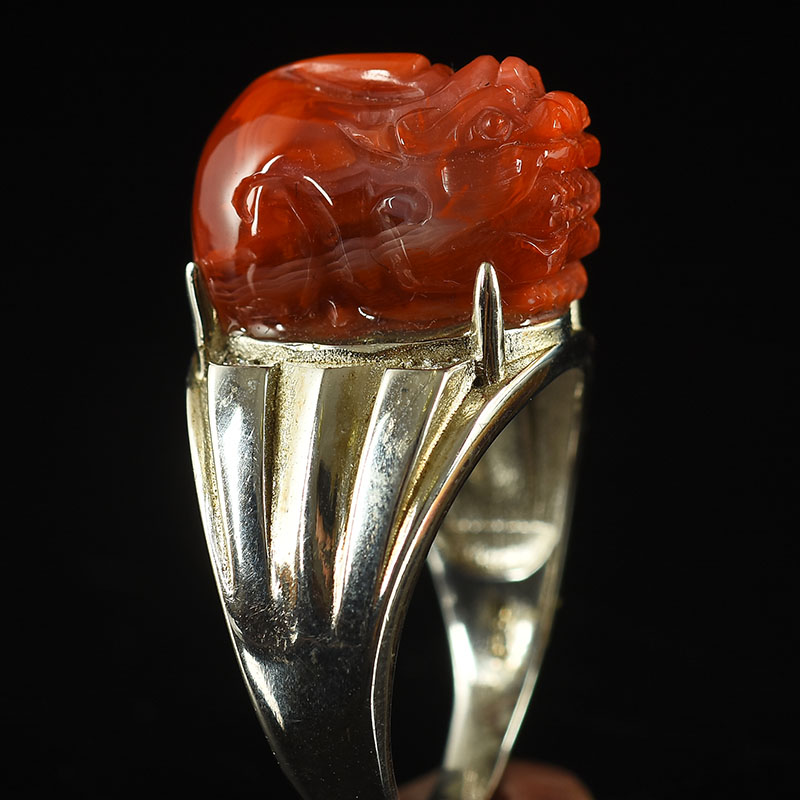 8 28 gr S925 inlaid surework three-dimensional fine engraving of the leaner South red Manau ring ring of ring adjustable