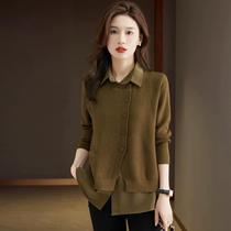2023 new style fashionable shirt casual sweater cardigan fake two-piece long-sleeved knitted top womens spring and autumn coat