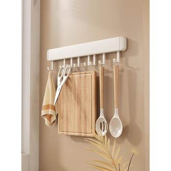 White kitchen hook rack hole-free storage rack accessories wall-mounted multi-function kitchen utensils spoon shovel hanging rod storage