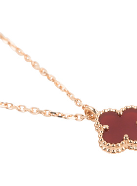 梵克雅宝Alhambra四叶幸运系列18k玫瑰金女款红色项链