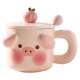 Mug Couple Cute Piggy with Lid and Spoon Birthday Gift for Girls Ceramic Cup Office Home Coffee Cup