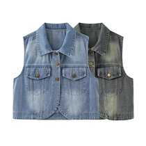 2024 Spring New Retro Denim Vest Sleeveless Jacket Waistcoat Top Women