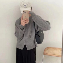 Hooded sweater outer suit loose college style short top casual zipper pit strips slim sweater for women