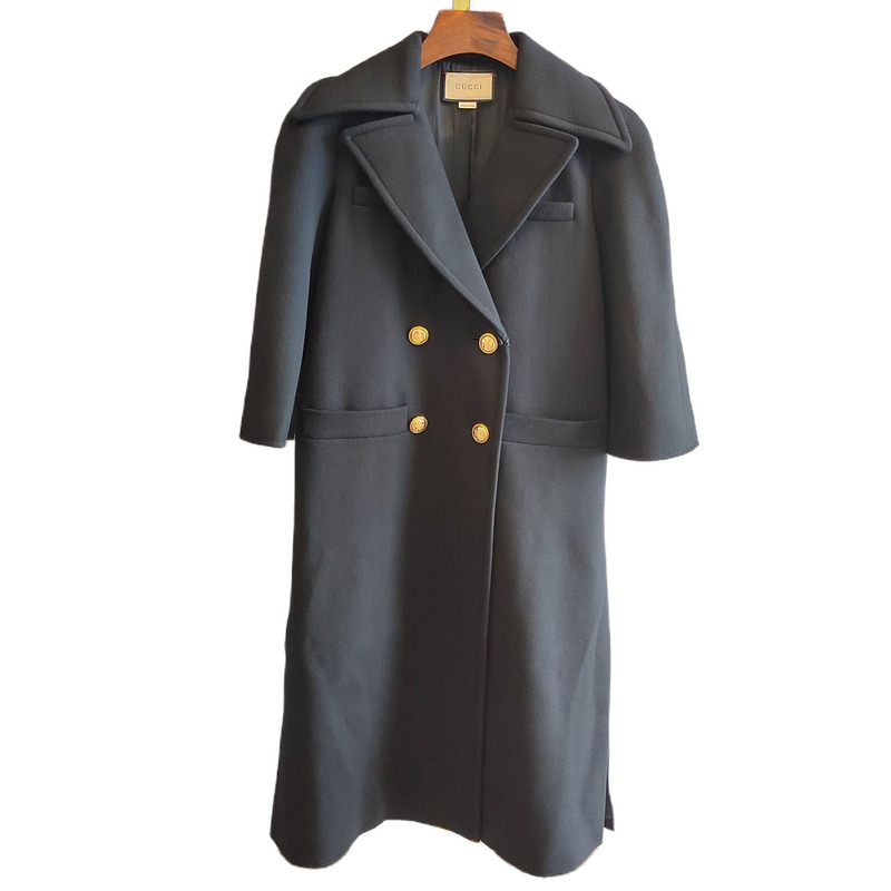 99% New and Unused Gucci/Gucci Classic Double-Breasted Coat Jacket for Women, Black, Genuine Luxury Item