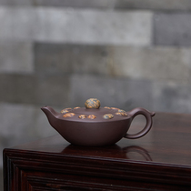 Original ore old purple mud elegant stone listening to spring teapot large product 340CC easy to soak Yang Guoqin handmade purple clay teapot